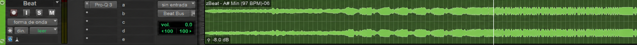 Canal BEAT de Pro Tools con la instrumental colocada en la sesión.