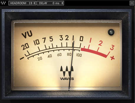 Vúmetro Waves insertado en la cadena vocal, con la aguja cerca de 0 VU.